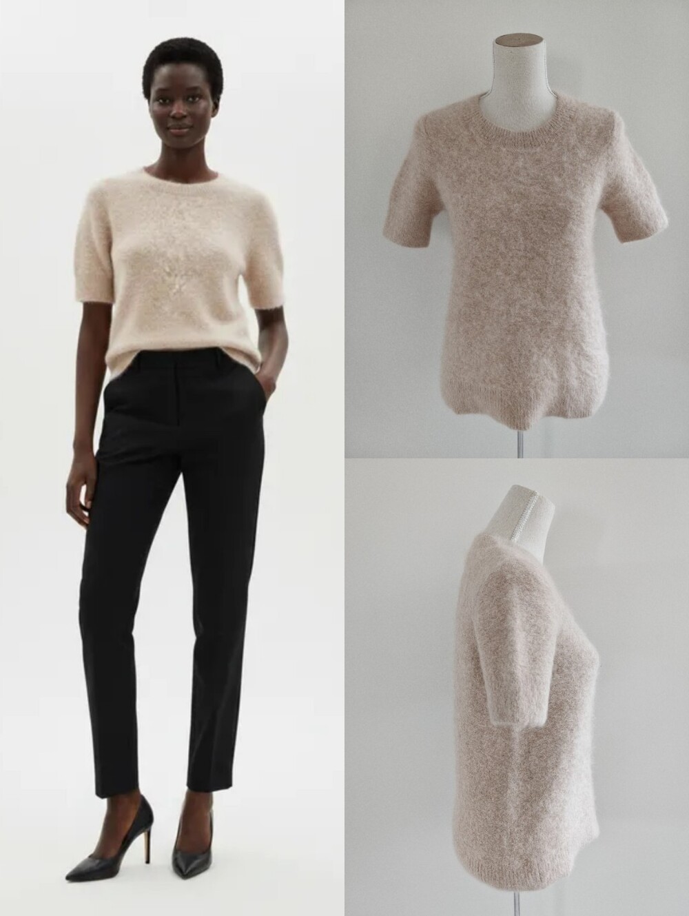 COS Alpaca Mohair Blend Fuzzy Knit Crewneck Short Sleeve Sweater